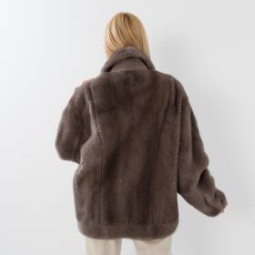 blouson vison imprimé chevron grey light grey