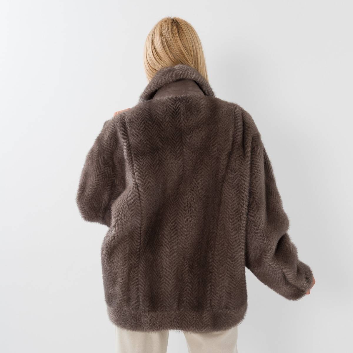 blouson vison imprimé chevron grey light grey