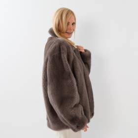 blouson vison imprimé chevron grey light grey