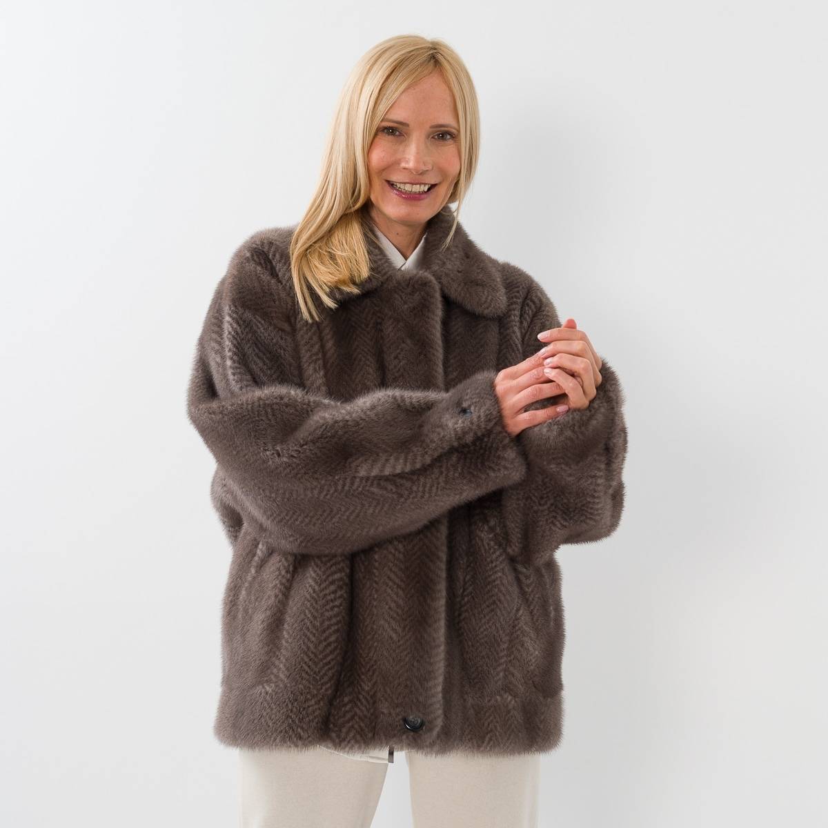 blouson vison imprimé chevron grey light grey