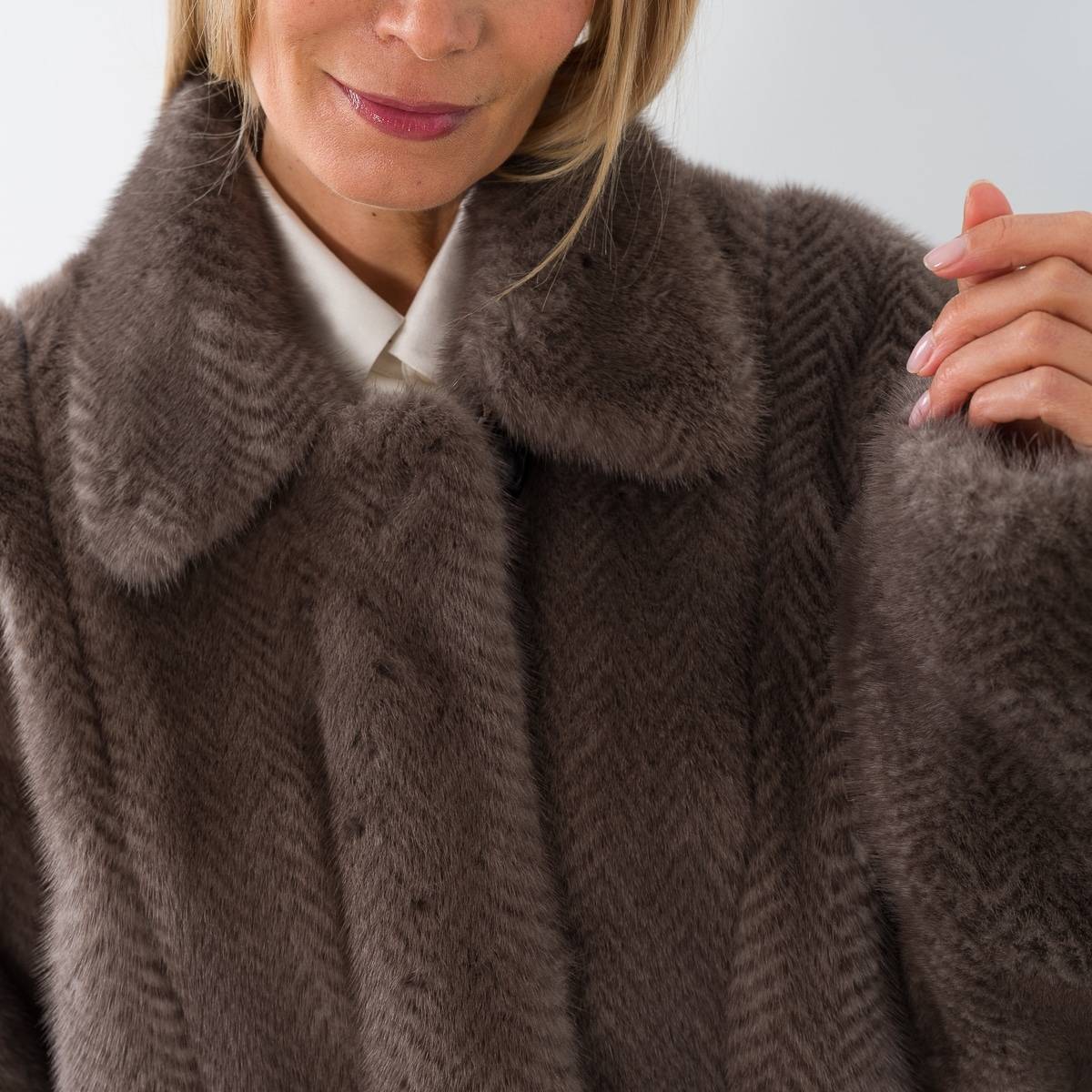 blouson vison imprimé chevron grey light grey