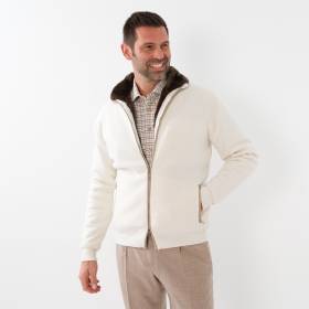 Gilet zippé avec col en castor écru
