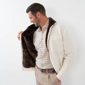 Gilet zippé avec col en castor écru