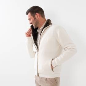 Gilet zippé avec col en castor écru