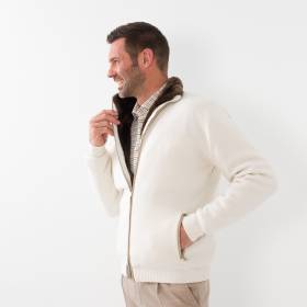 Gilet zippé avec col en castor écru