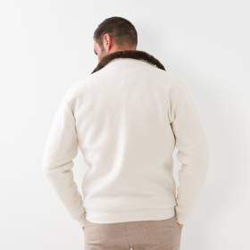 Gilet zippé avec col en castor écru