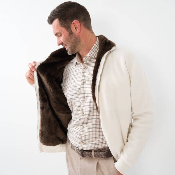Gilet zippé avec col en castor écru