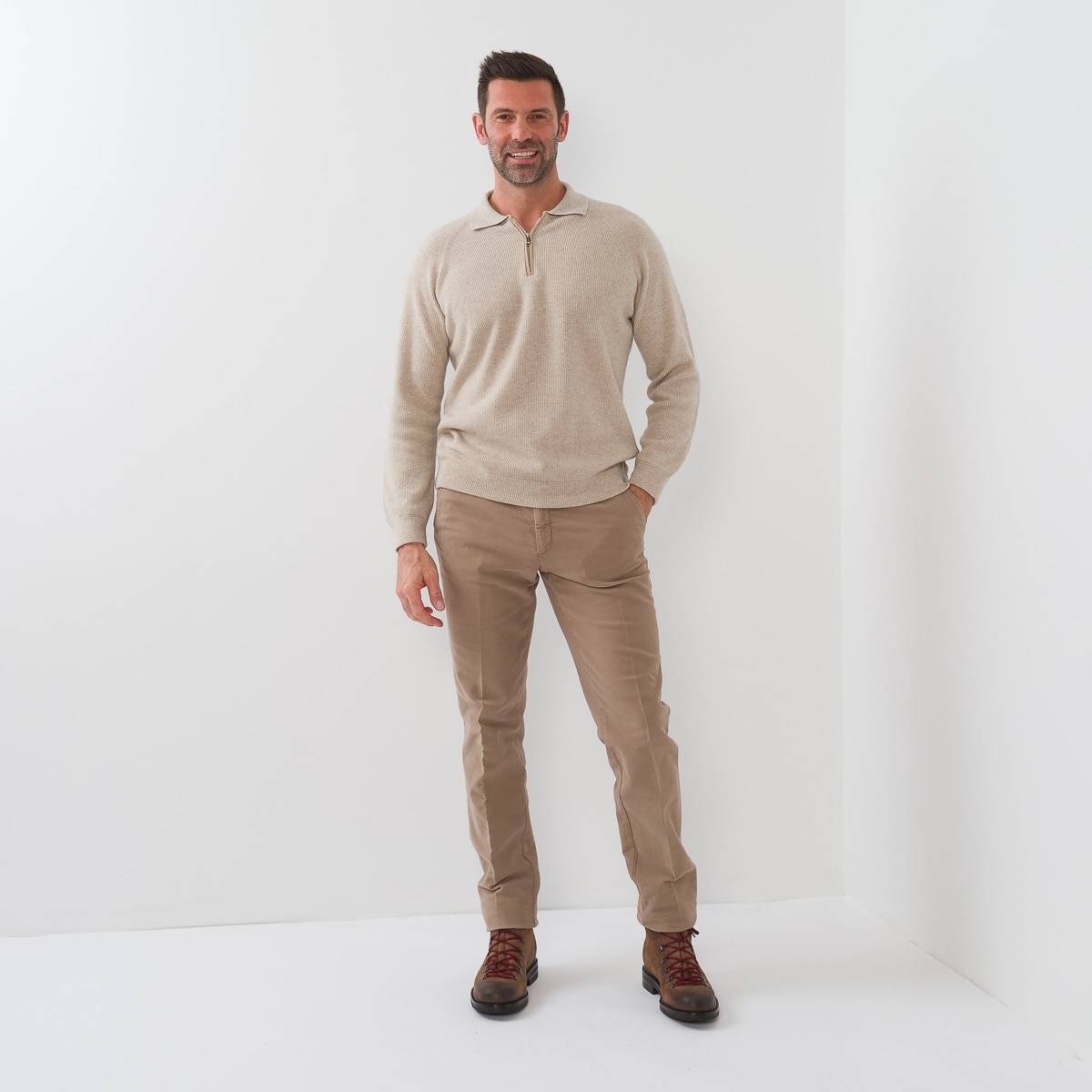 Pull col polo en baby cashmere beige