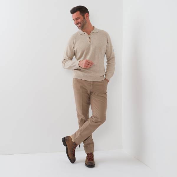 Pull col polo en baby cashmere beige