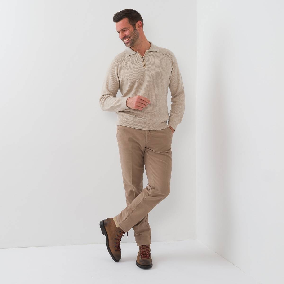 Pull col polo en baby cashmere beige