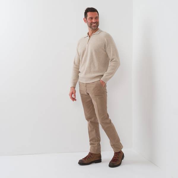 Pull col polo en baby cashmere beige