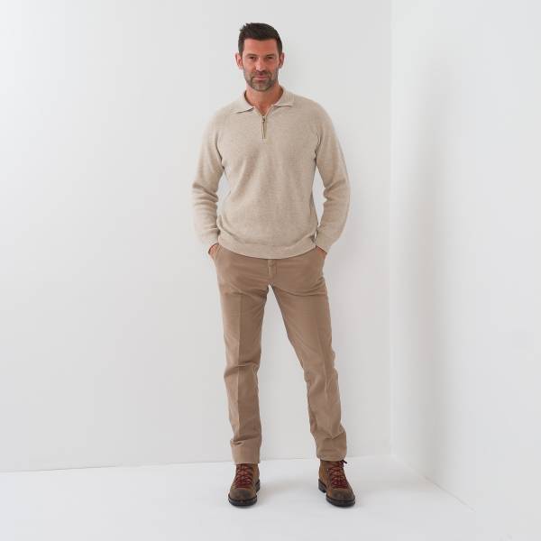 Pull col polo en baby cashmere beige