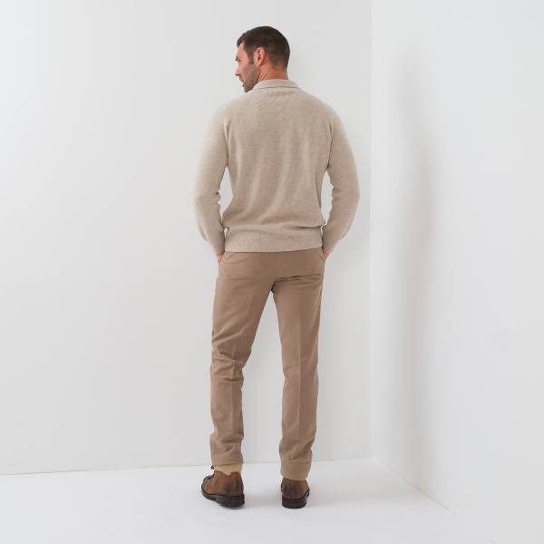 Pull col polo en baby cashmere beige