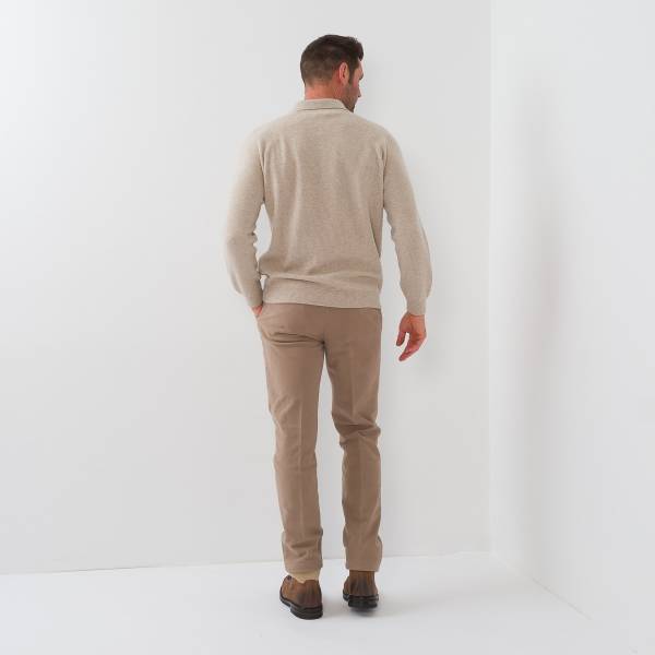 Pull col polo en baby cashmere beige