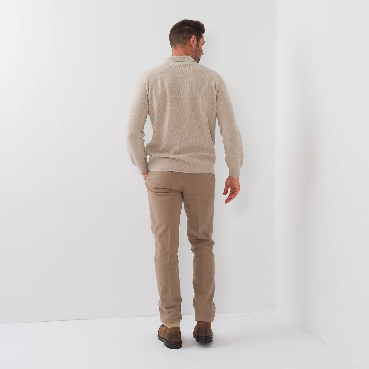 Pull col polo en baby cashmere beige