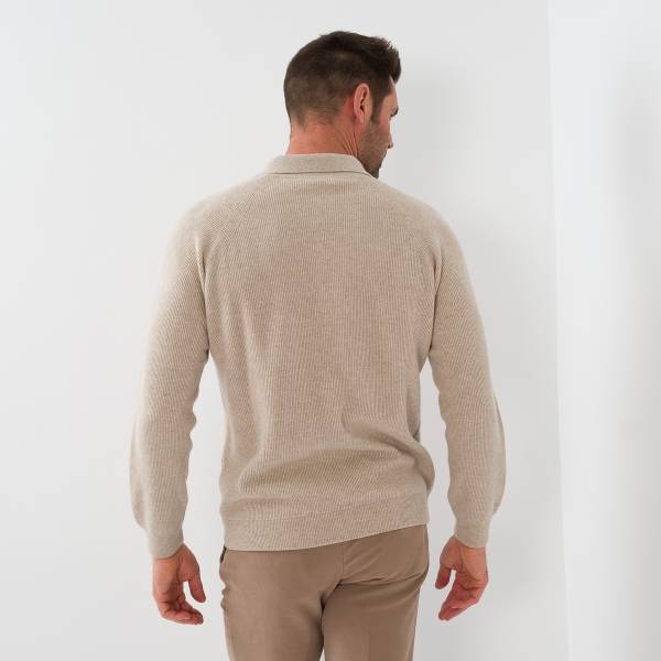 Pull col polo en baby cashmere beige