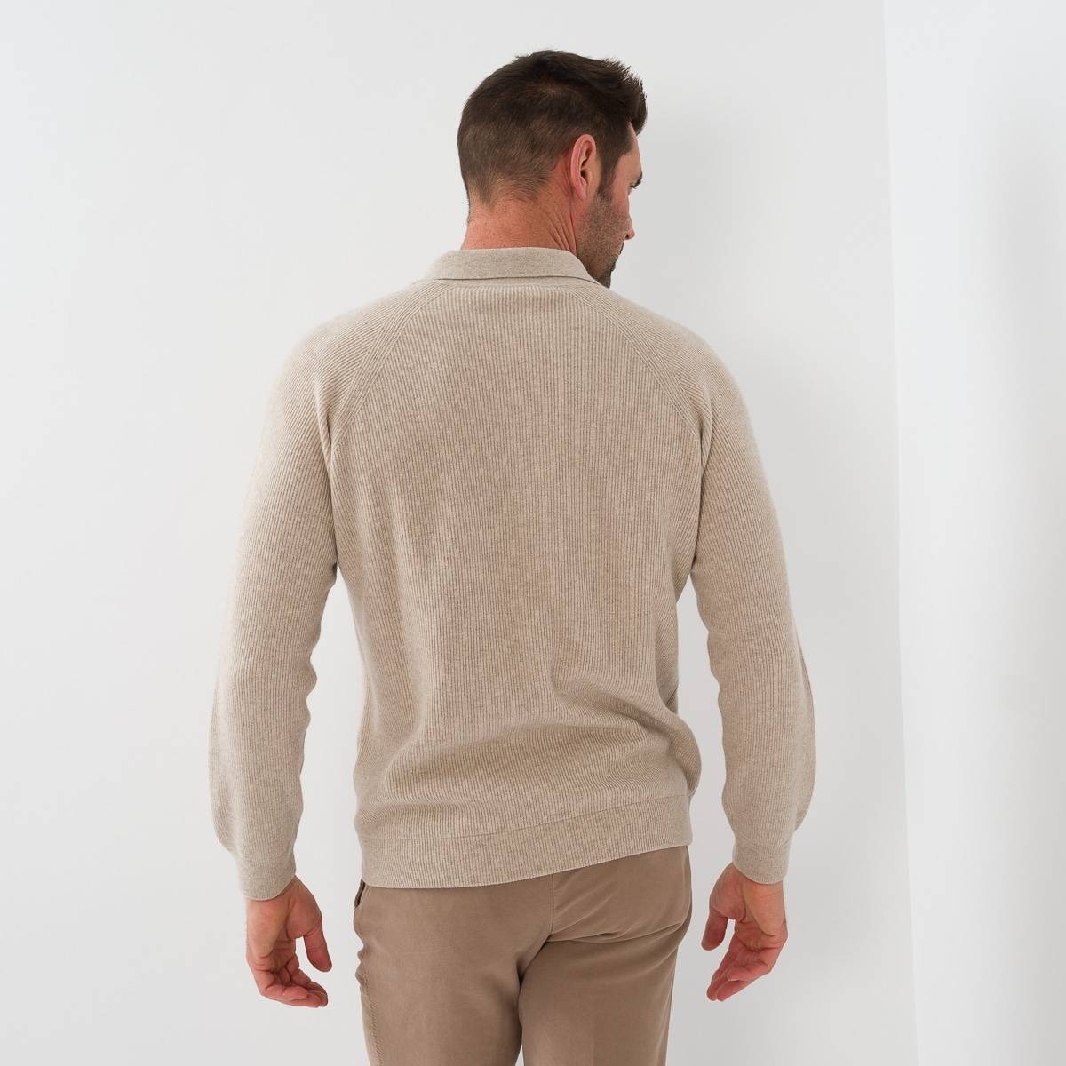 Pull col polo en baby cashmere beige