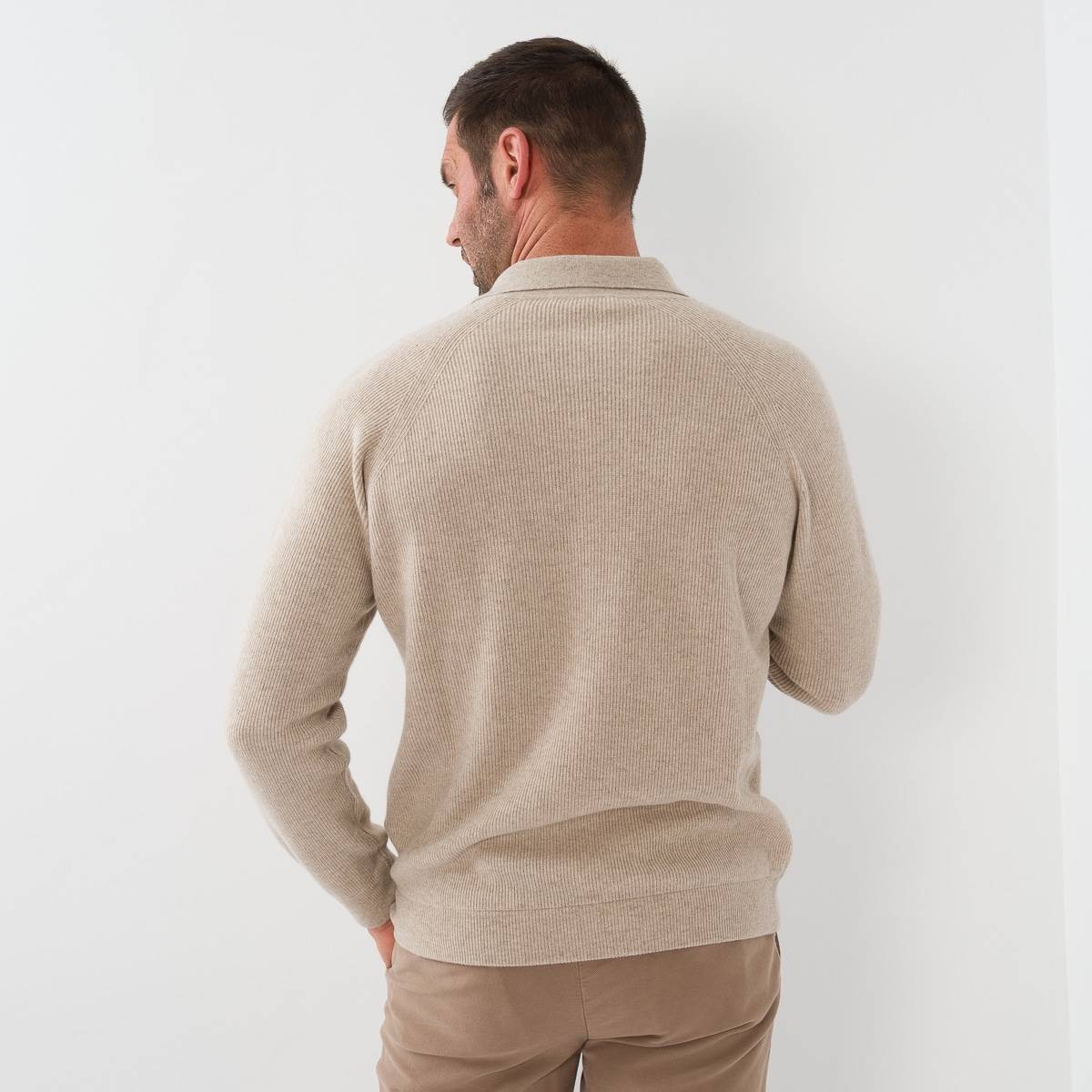 Pull col polo en baby cashmere beige