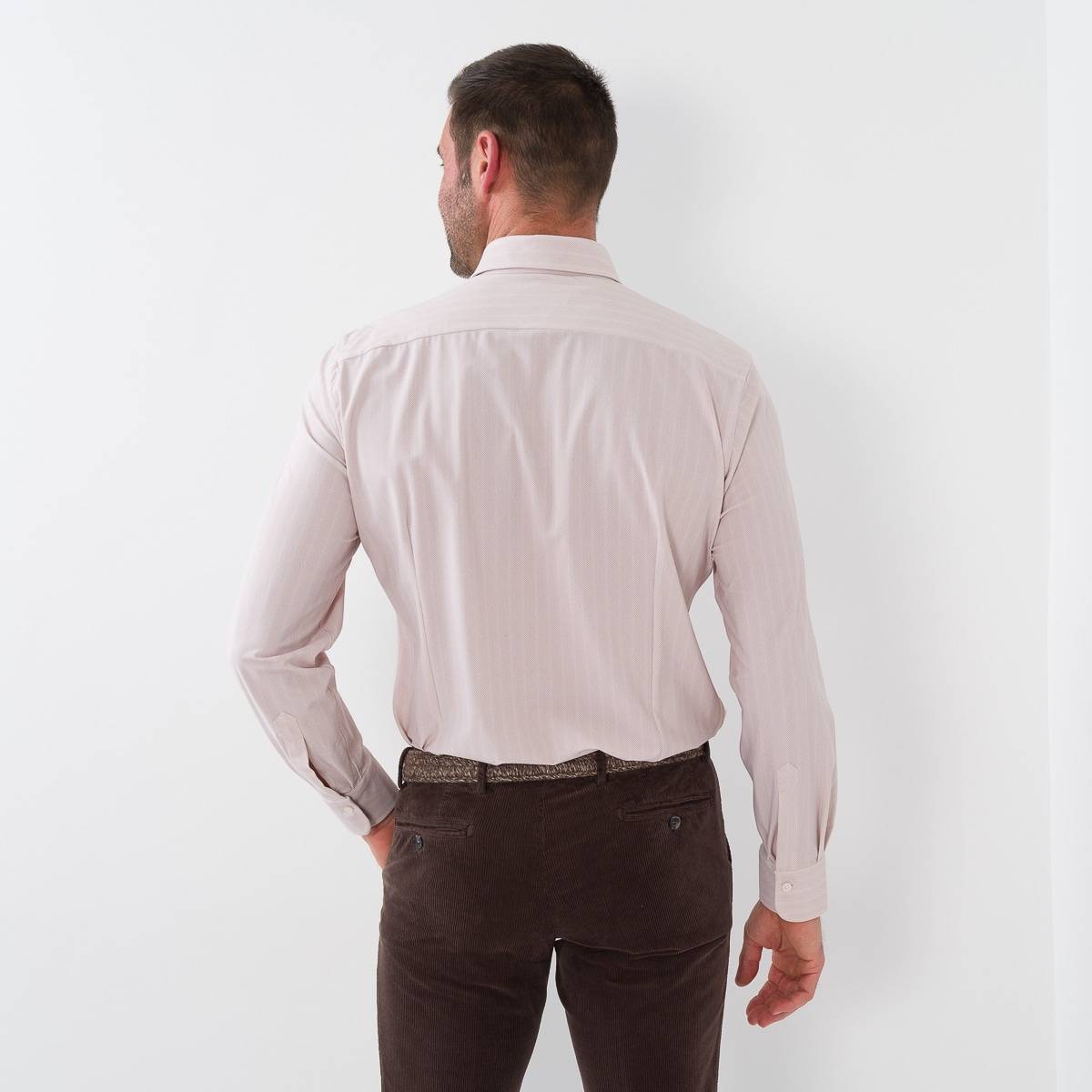 Chemise stretch à chevrons avec poche beige