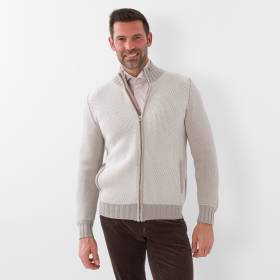 Gilet zip nid d'abeille cashmere écru sable taupe