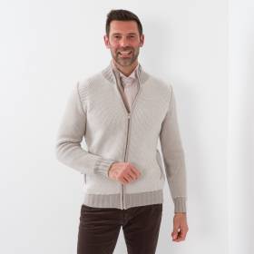 Gilet zip nid d'abeille cashmere écru sable taupe