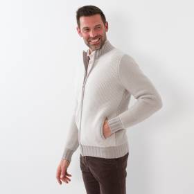 Gilet zip nid d'abeille cashmere écru sable taupe