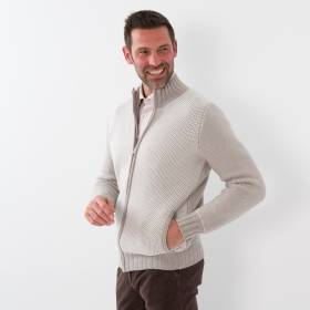 Gilet zip nid d'abeille cashmere écru sable taupe