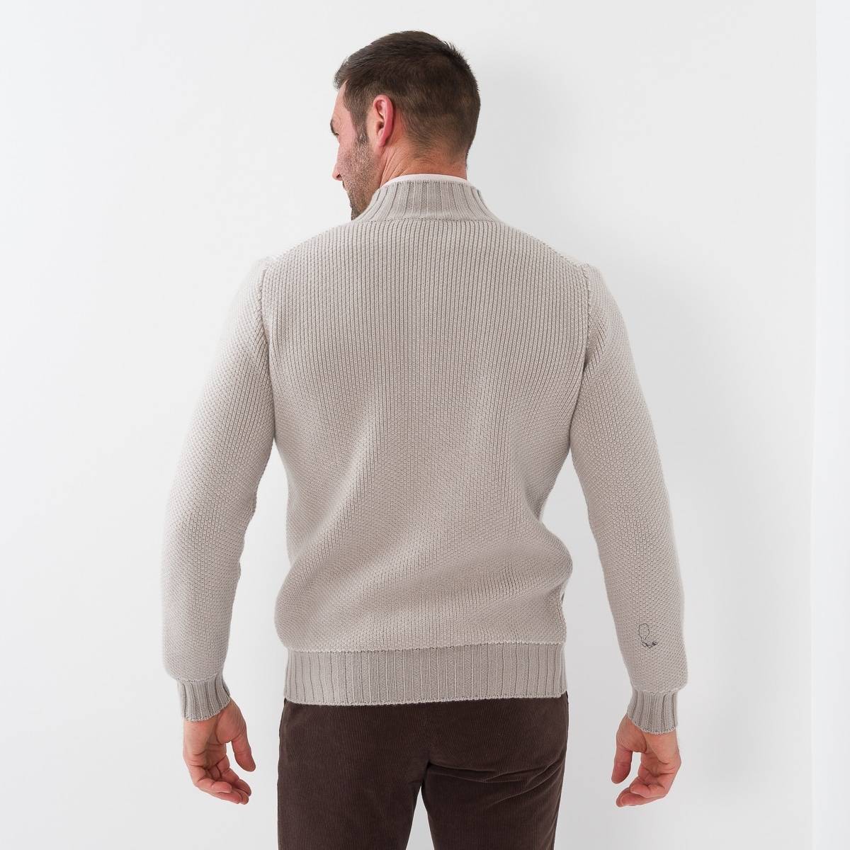 Gilet zip nid d'abeille cashmere écru sable taupe