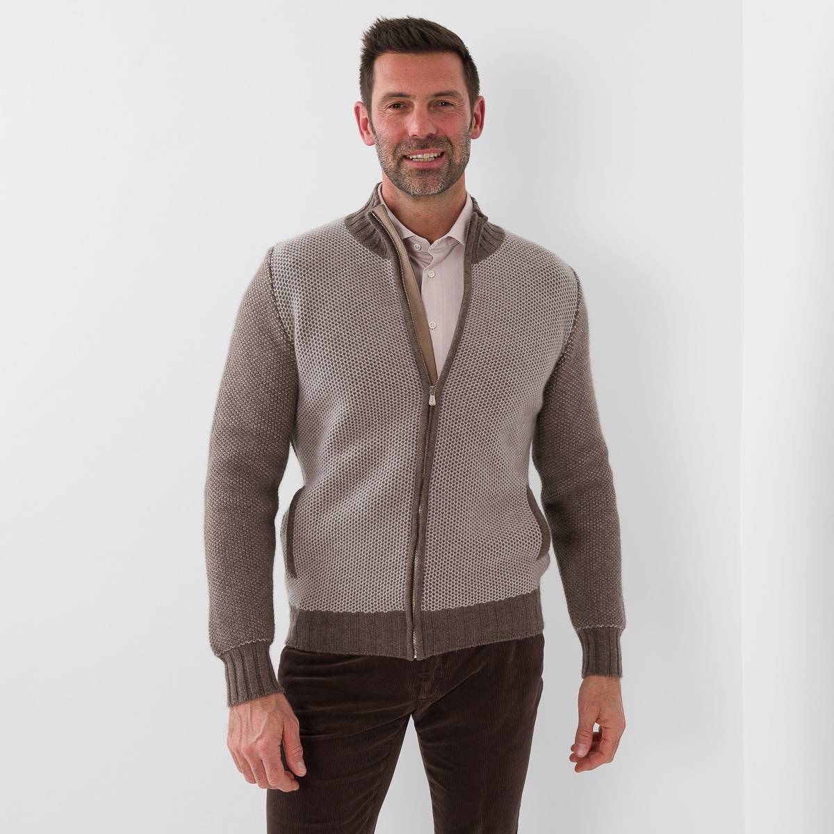 Gilet zip nid d'abeille cashmere beige taupe taupe