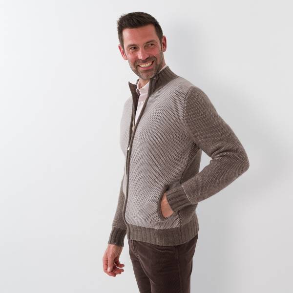 Gilet zip nid d'abeille cashmere beige taupe taupe