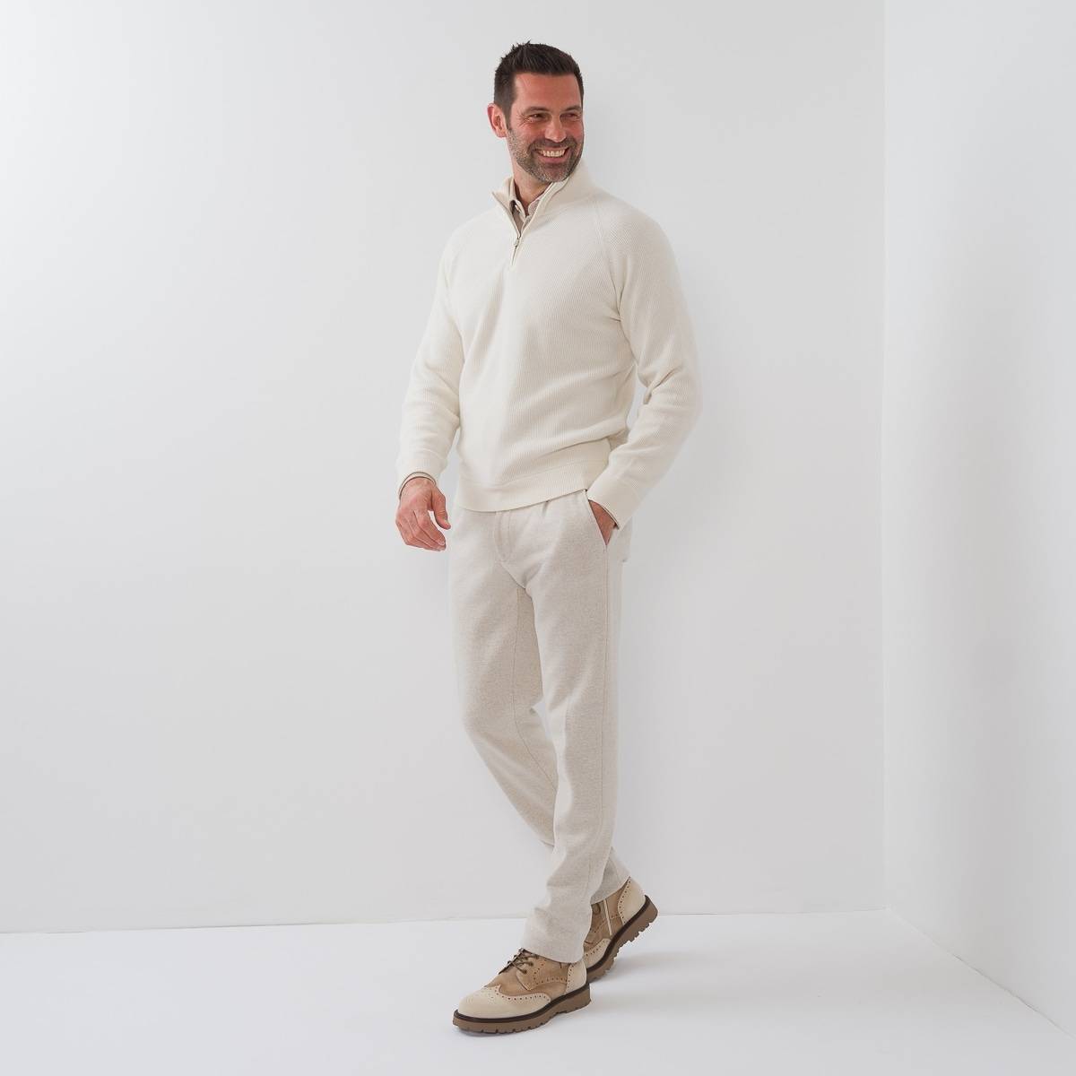 Pull zippé en baby cashmere écru