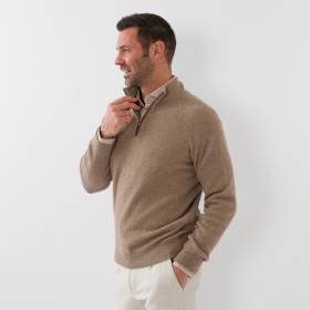 Pull zippé en baby cashmere noisette