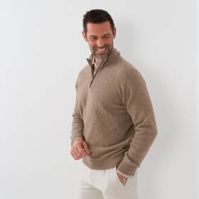Pull zippé en baby cashmere noisette