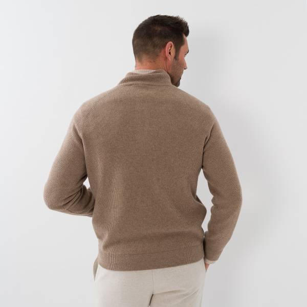 Pull zippé en baby cashmere noisette