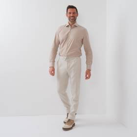 Chemise en coton cashmere pied de puce écru beige