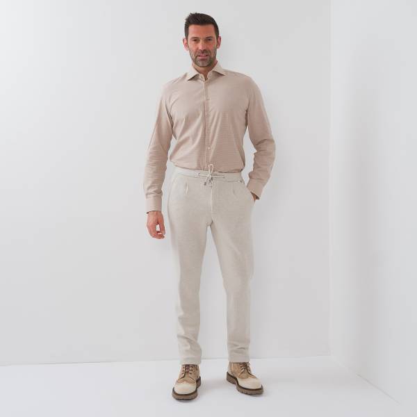 Chemise en coton cashmere pied de puce écru beige