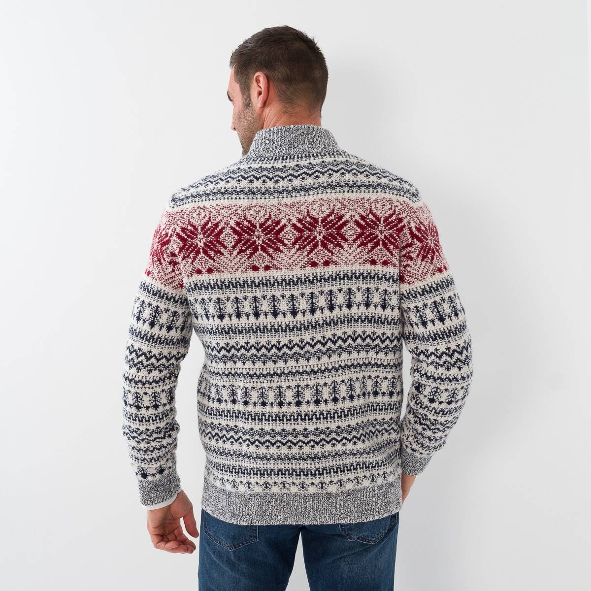 Gilet Jacquard en cachemire bleu blanc rouge