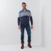 Pull zippé en cashmere motif intersia denim écru