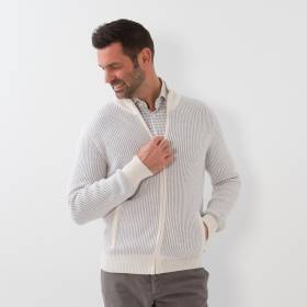 Gilet zippé en cashmere motif vanisé écru souris