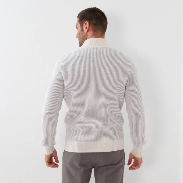 Gilet zippé en cashmere motif vanisé écru souris