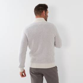 Gilet zippé en cashmere motif vanisé écru souris