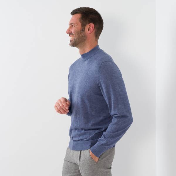 Pull col cheminée merinos denim
