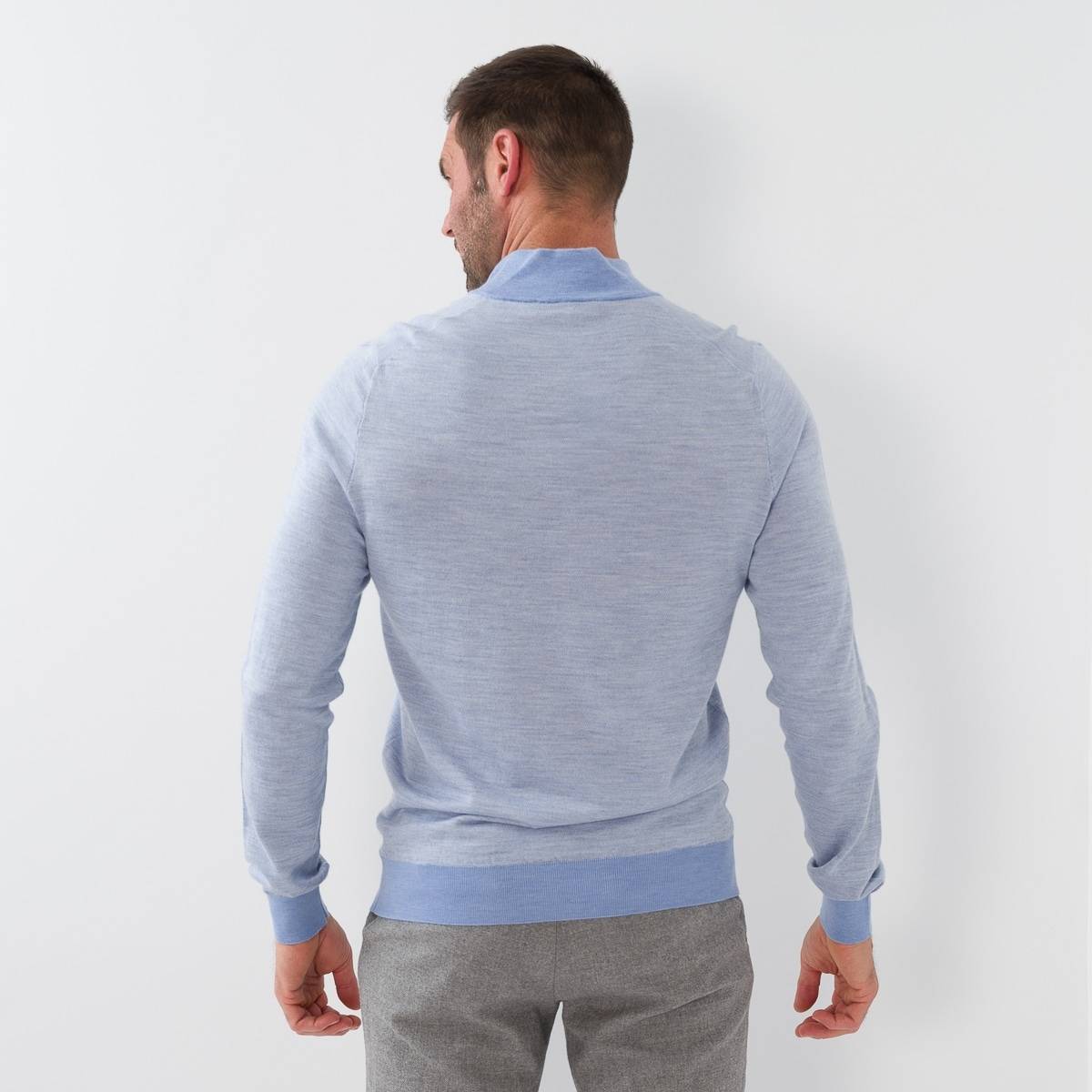 Pull zip laine jacquard ciel gris