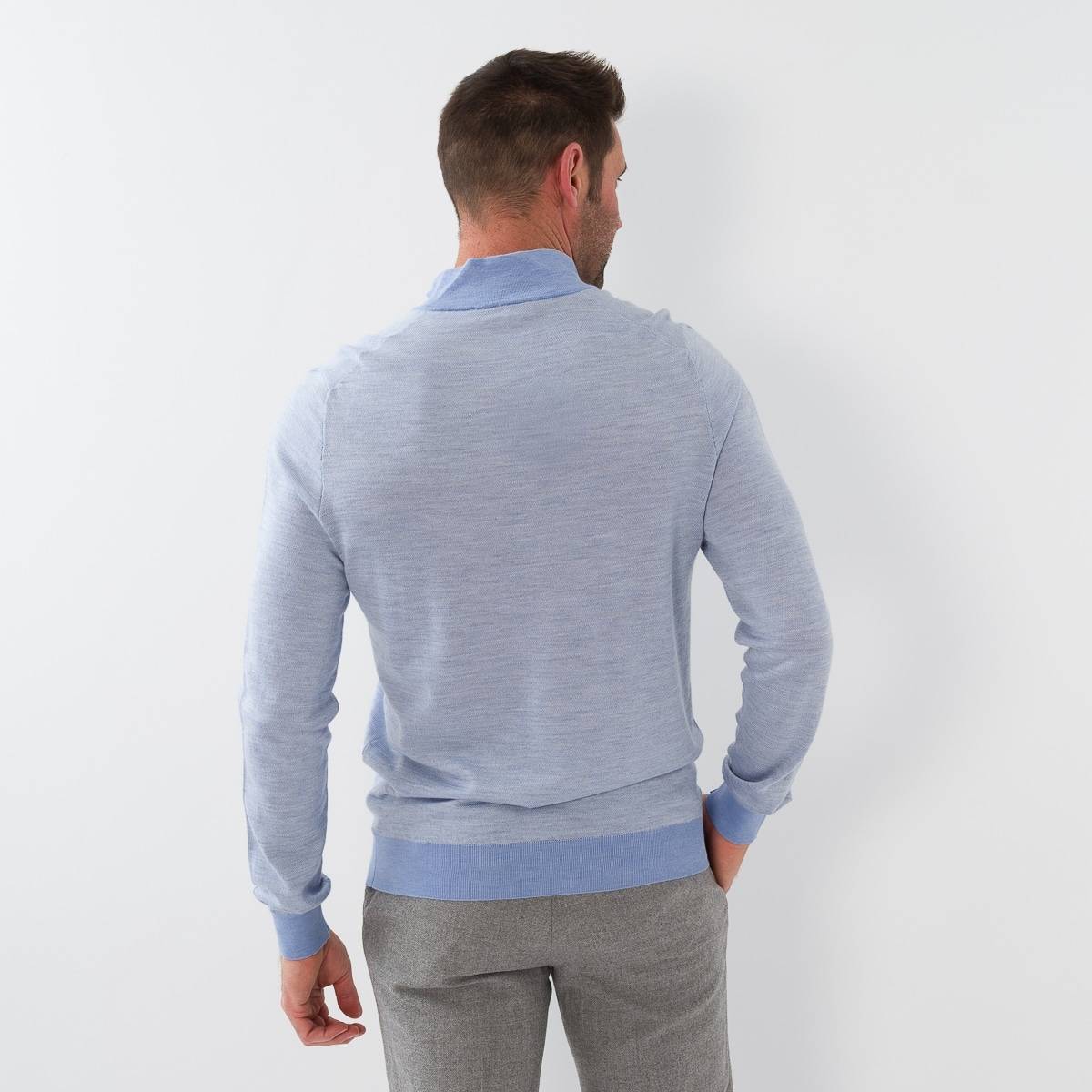 Pull zip laine jacquard ciel gris