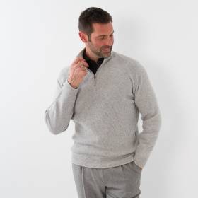 Pull zippé en baby cashmere gris