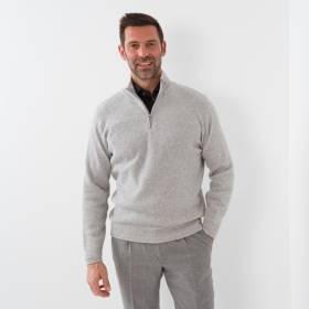 Pull zippé en baby cashmere gris