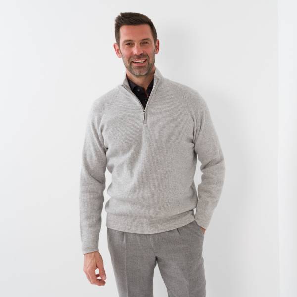 Pull zippé en baby cashmere gris