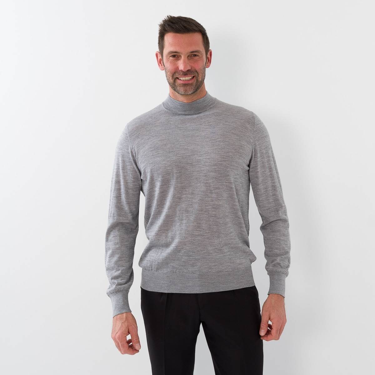 Pull col cheminée merinos gris perle