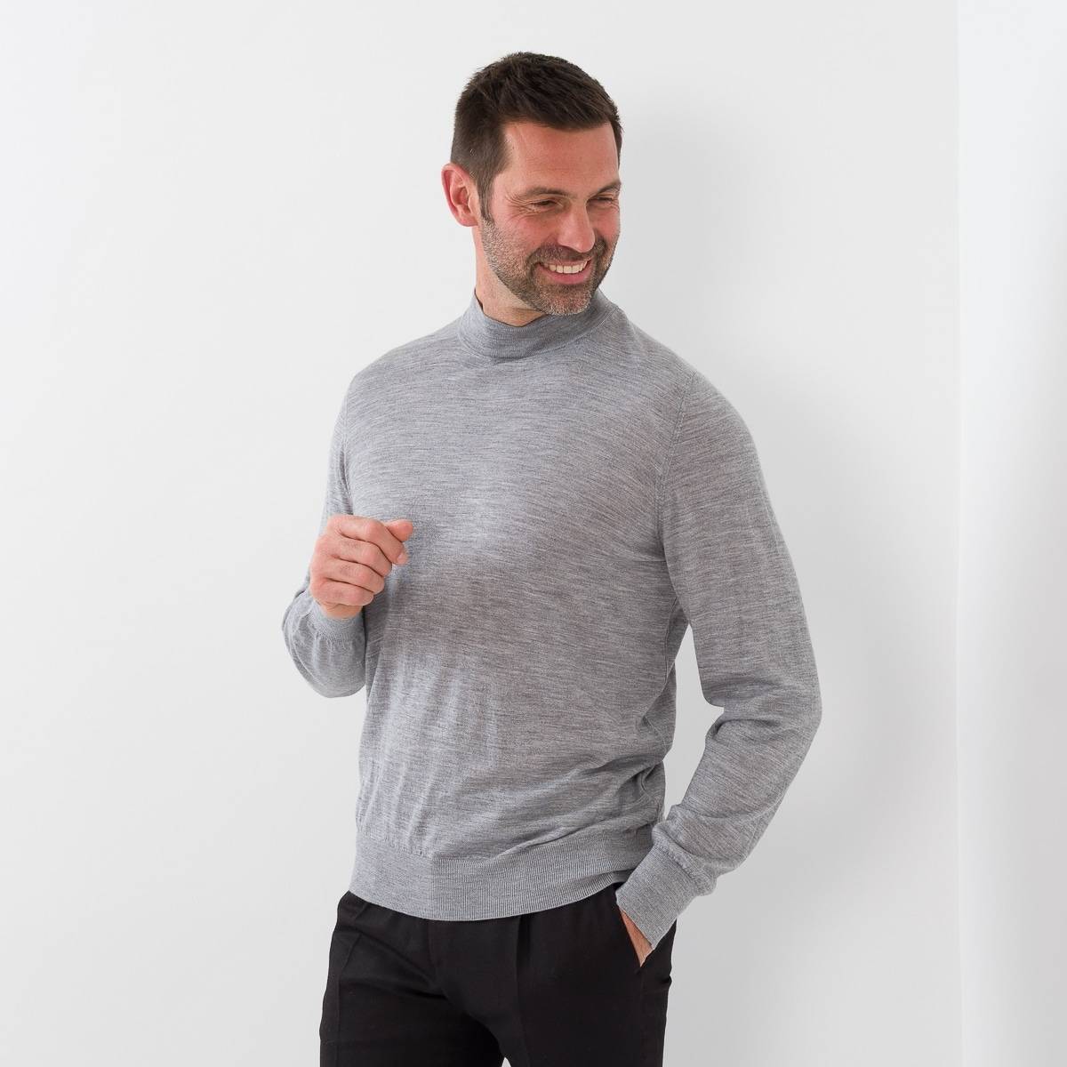Pull col cheminée merinos gris perle