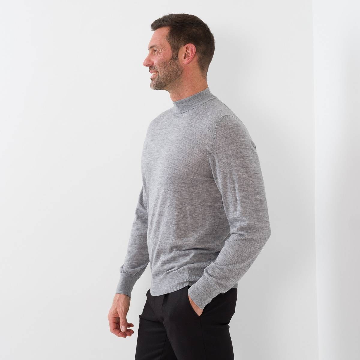 Pull col cheminée merinos gris perle